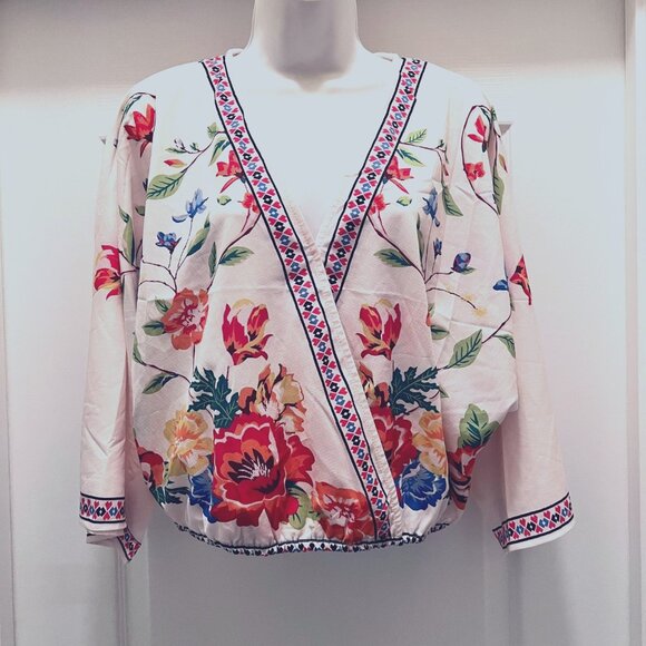 SHEIN Tops - SHEIN Women's Cropped Elastic Flowy Floral Cross Over Front Size Med-Multi Col